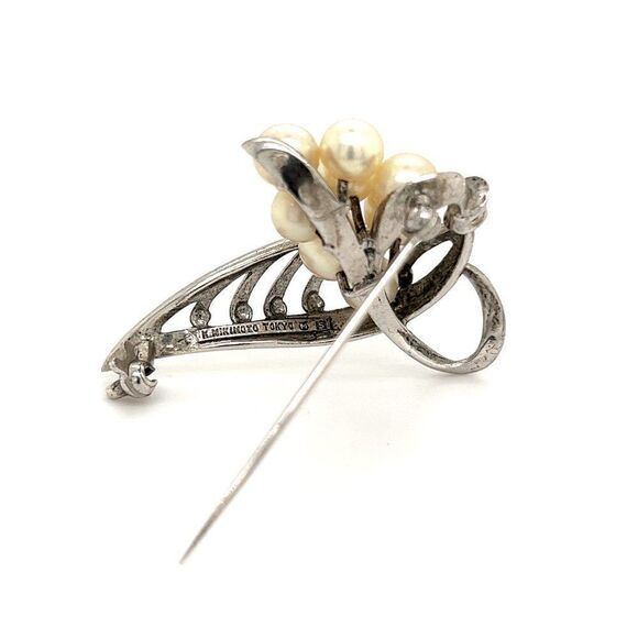 Mikimoto Estate Akoya Pearl Brooch Sterling Silver 6.50 mm M261 - Picture 6 of 11